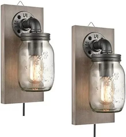 

Farmhouse Mason Jar Sconces Hanging Light, Plug-in Set of 2 Classroom decoration Magnetic wall light Reading light Rechargeabl
