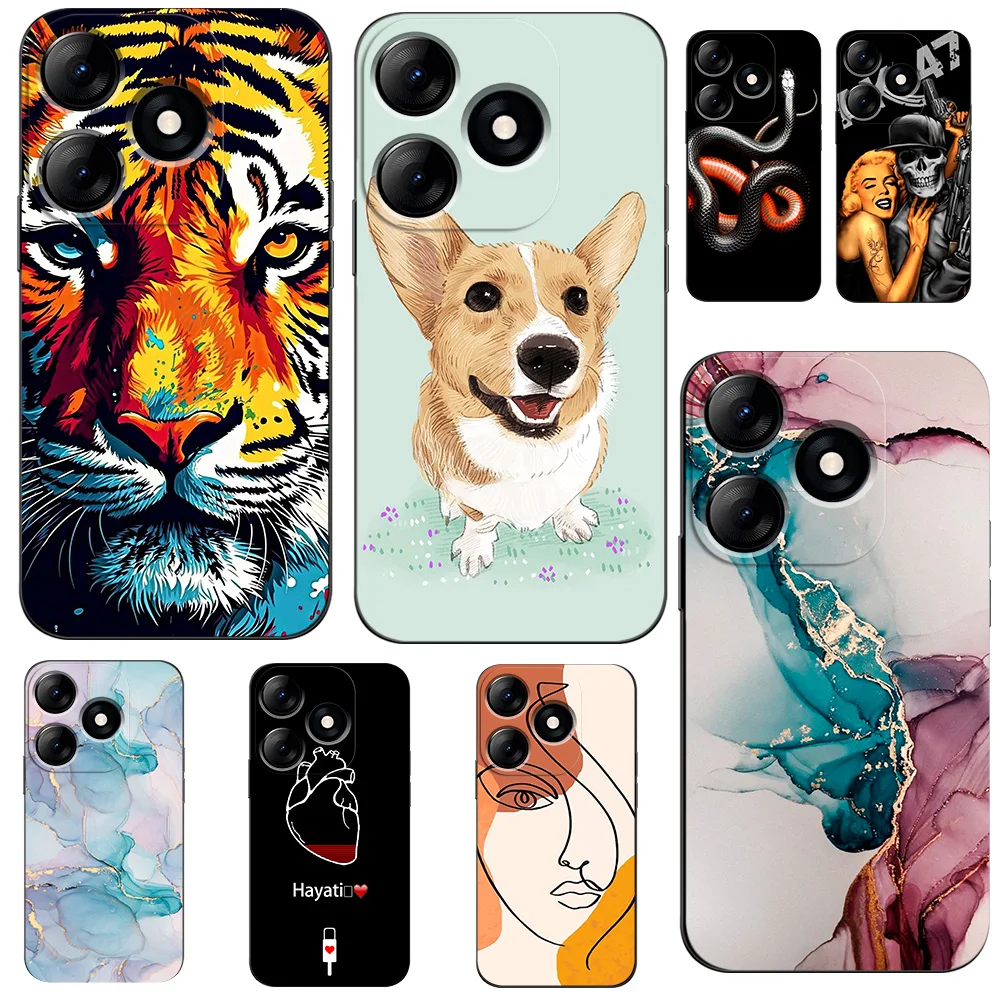 Custodia Per Tecno Spark 10 4G 10C Cover Posteriore Per Telefono In Silicone Custodia In Tpu Nero Per Auto Tiger Girl Dog