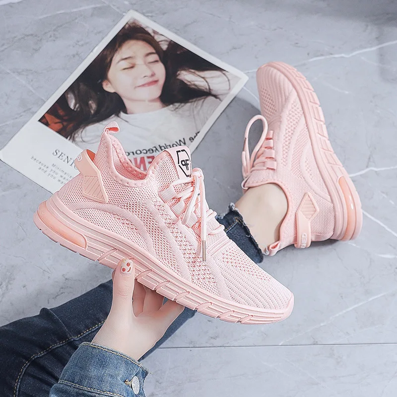 

2023 Women's Sneakers Fashion Mesh Lace Up Platform Shoes Summer Comfortable Breathable Tennis Shoes Solid Color Running Shoes