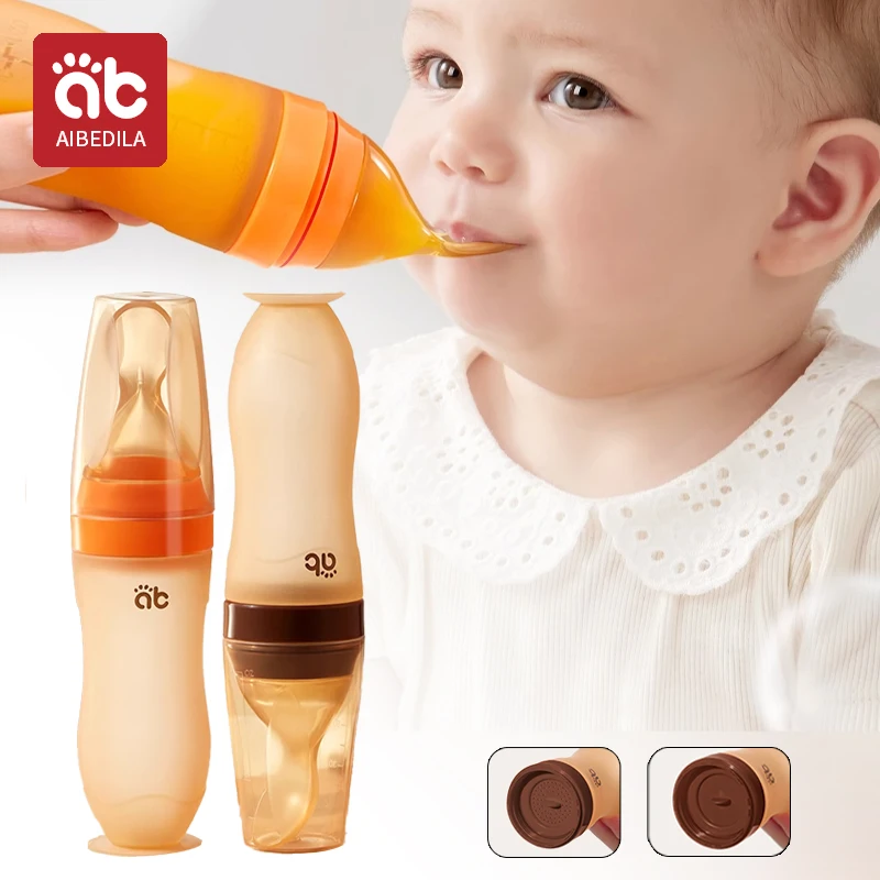 BPA Free Toddlers Training Feeding Silicone Soft Tip Shape Baby Spoon Bottle Feeder with Suction Cup for Boys Girl Kids Toddlers silicone feeding spoon learning spoons baby cutlery