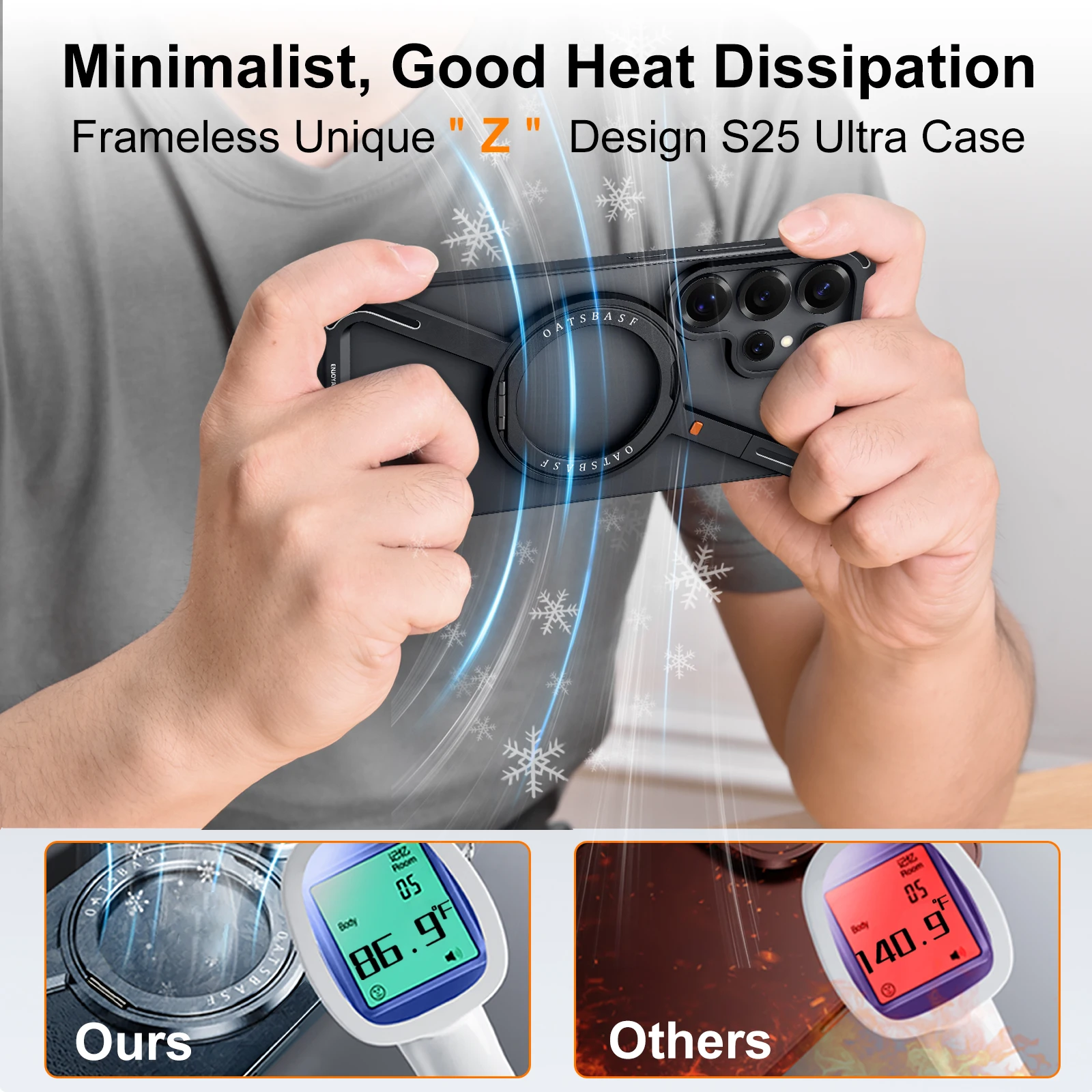 Eary Z Shape for Samsung Galaxy S25 S24 Ultra Phone Case with Magsafe Frameless Metal Magnetic Ring Stand 360°Rotating Cover