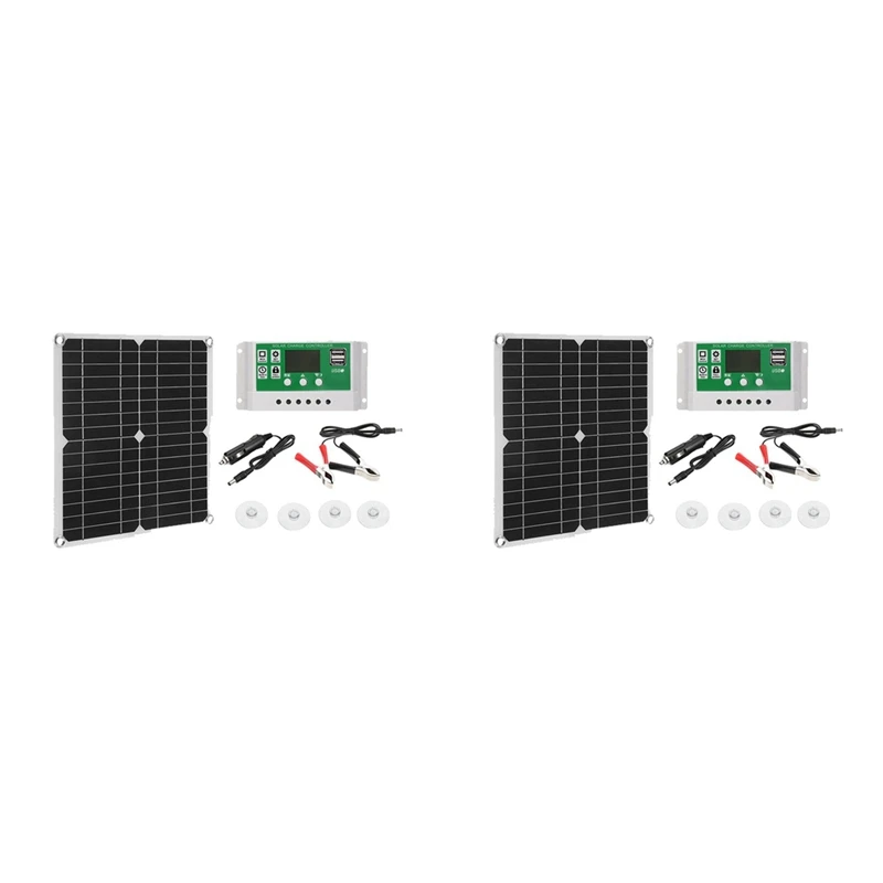 

2X 12W Solar Panel Kit 50A 12V Battery Charger With Controller Caravan Boat