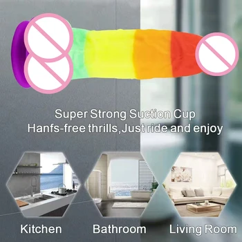 Rainbow Dildo with Strong Suction Cup Adult Products Sex Shop Simulation Penis Female Masturbator Erotic Sex Toys for Couple 5