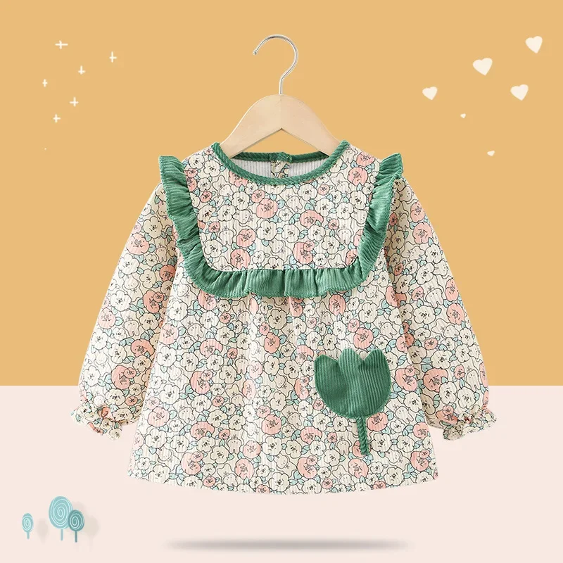 Waterproof Corduroy Apron for Girls Baby Feeding Smock Children Eating Gown Dirt Resistant Autumn Winter Fashionable Toddler Gir