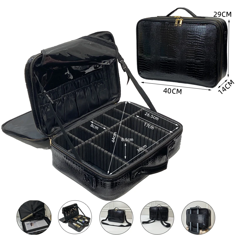 New Cosmetic Case Travel Tattoo Storage PU Leather Large Capacity Makeup Bag Compartment For Woman 3