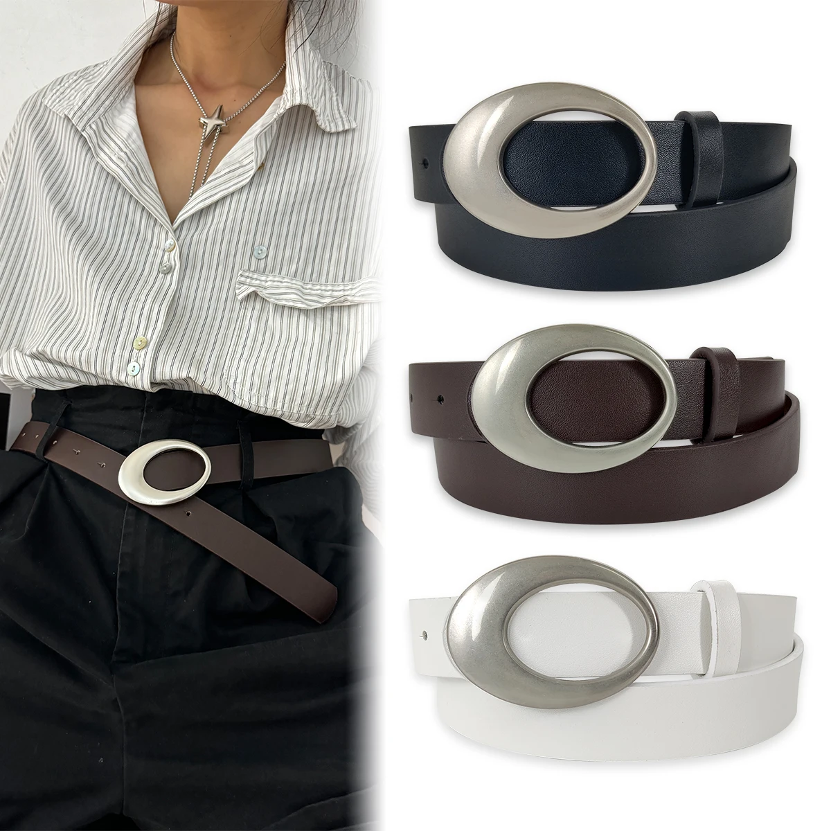 Designer Gürtel Für Frauen Hohe Qualität Y2K Goth Weibliche Taille Schwarz Pu Leder Bund Mädchen Jeans Korsett Gürtel Luxus Weiß