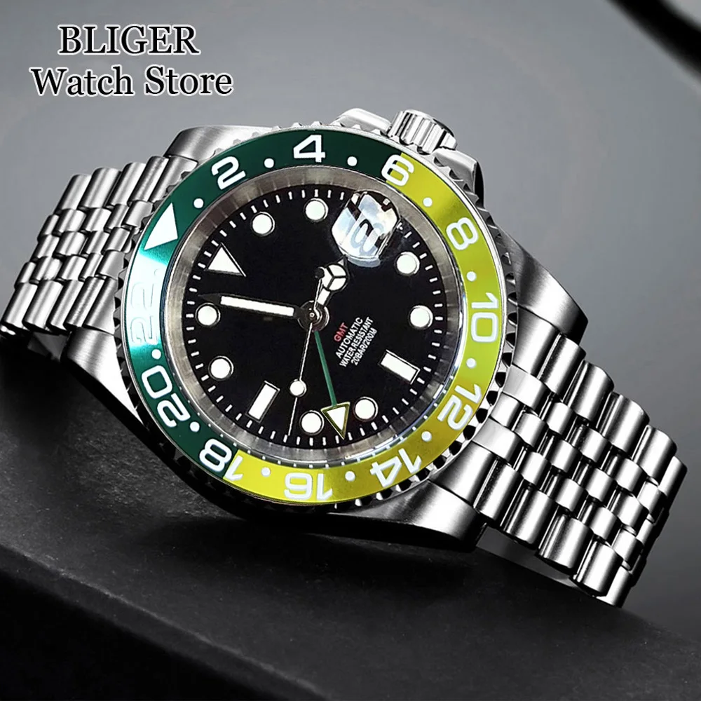 Tandorio Diver Nh34 Gmt 20Bar Impermeabile 40Mm Quadrante Nero Oro Verde Gmt Orologio Automatico A Mano Da Uomo Giallo Verde Inserto In Lega