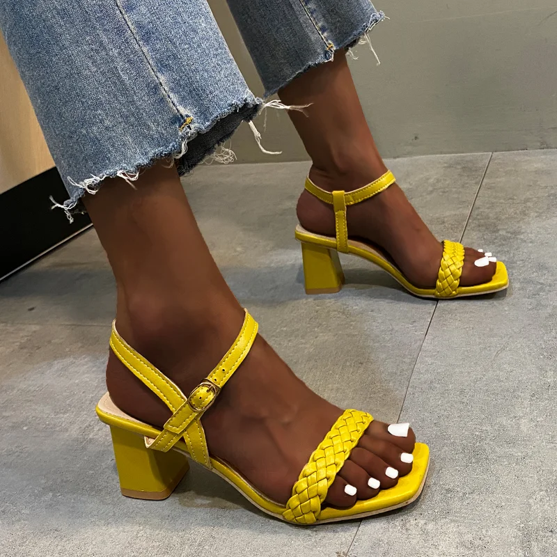 

2023 New Summer Shoes Fashion Women Sandals High Heel Rome Sandals Pearl Square Heel High Heels Elegant Lady Dress Pumps Sandals