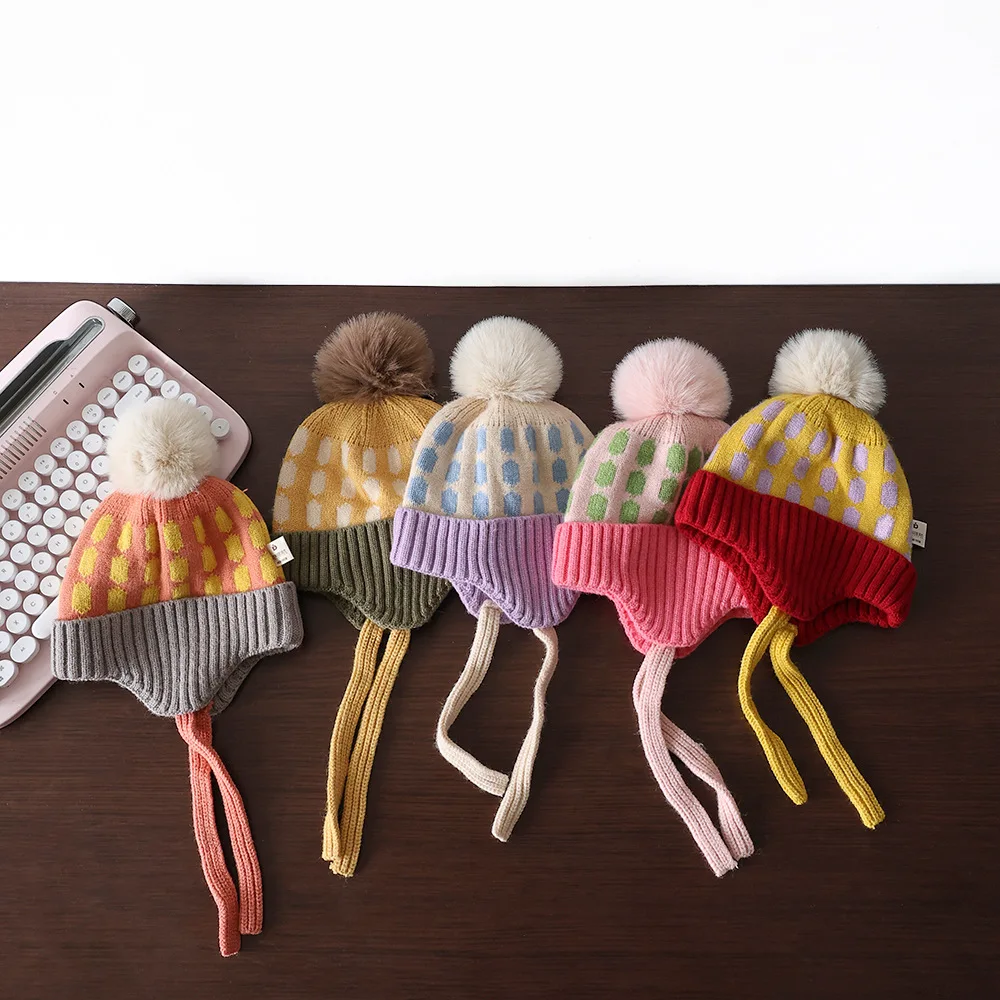 Winter Baby Hut Pompon Fleece Futter Baby Mütze Baby Motorhaube Kinder Mütze für Mädchen Jungen Bobble Kinder Hut für Kinder 1-4y – Detail 3