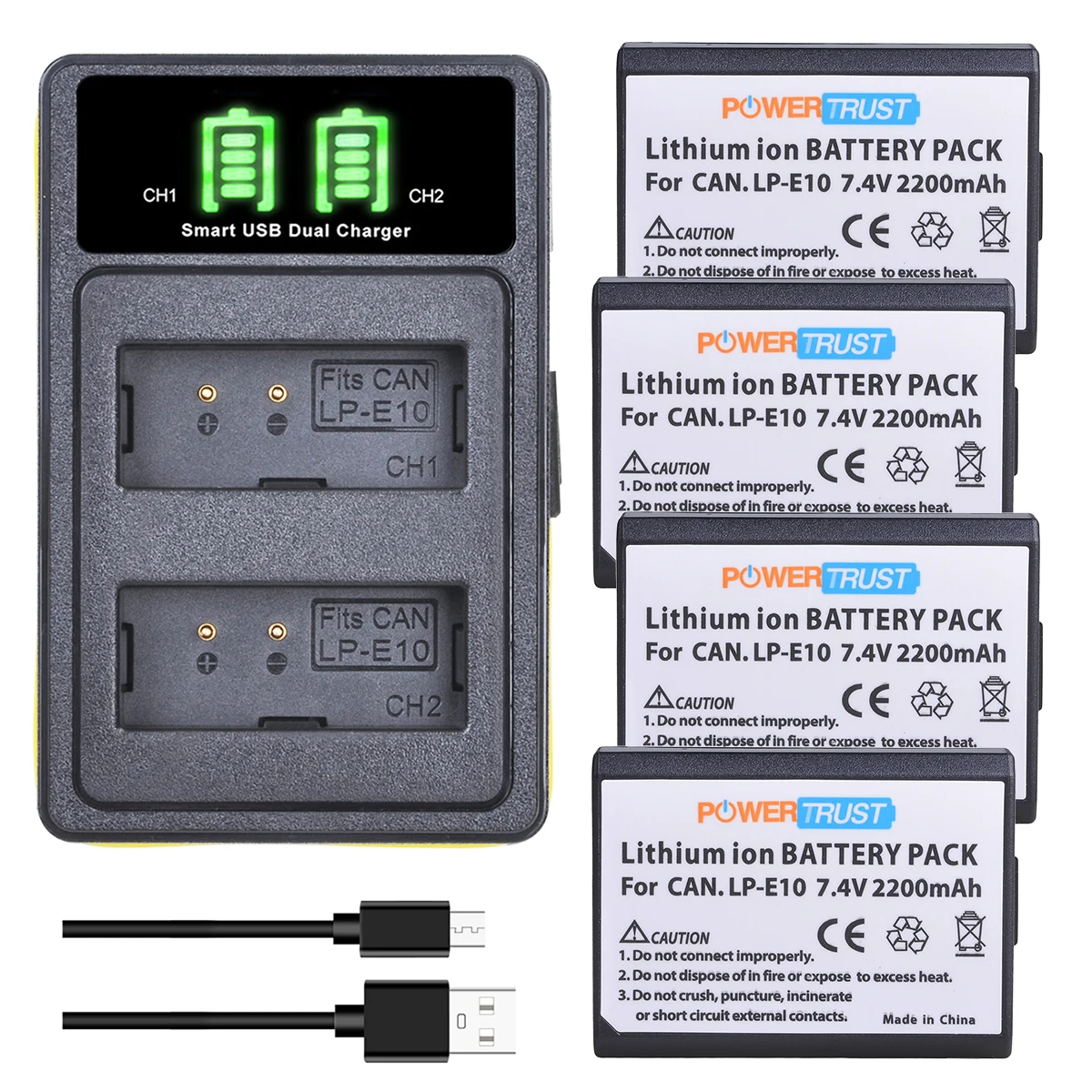 Powertrust Lp-E10 Lp E10 Lpe10 Batteria + Led Usb Dual Charger Con Porta Di Tipo C Per Canon Eos 1100D 1200D Kiss X50 X70 Rebel T3 T5