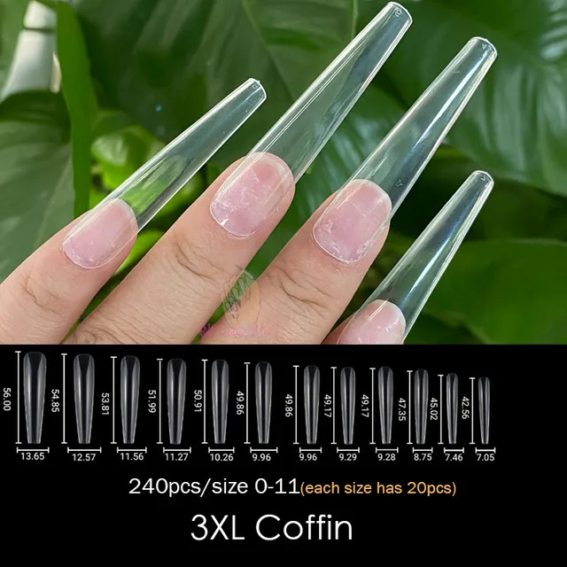 Gel Nails Extension System Full Cover Sculpted Clear Stiletto Coffin False Nail Tips 240pcs/bag 3XL Coffin