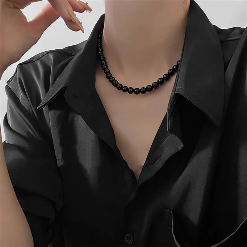 Schwarze Perlenketten Mit Anhänger Für Damen Eleganter Schmuck_voghion.com