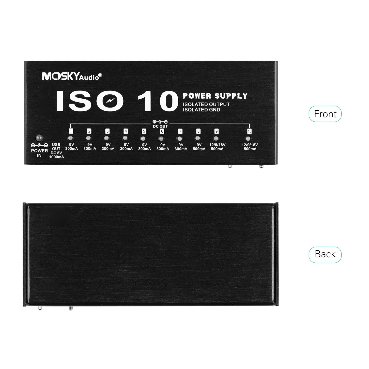MOSKY ISO-10 POWER Supply Pedale Effetti Per Charra Alimentazione 10 Usca CC Isolata / Usca USB 5 V Per Parti Di Accessori Per Charra 9/12/18 V - Foto 5