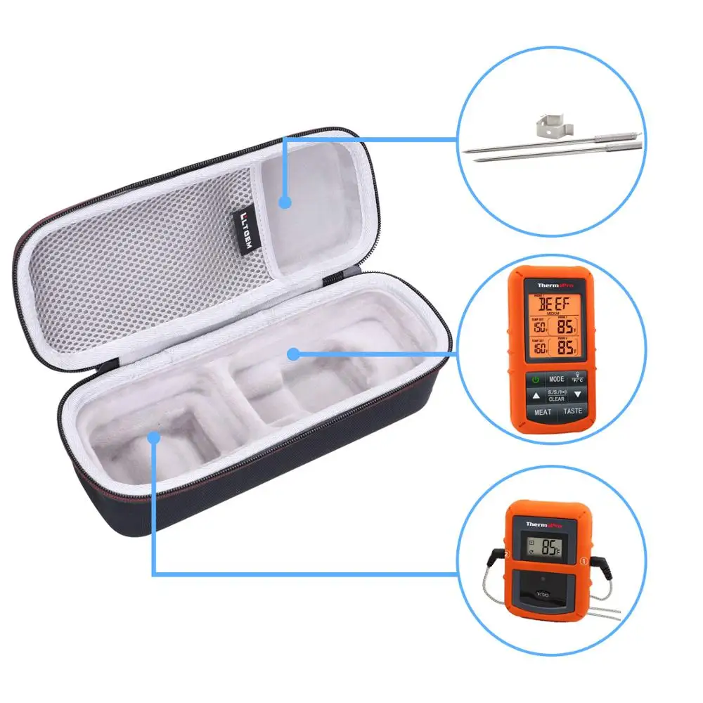  ThermoPro TP99 Hard Carrying Case Storage Bag for TP-20,  TP-08S, TP-07 Wireless Remote Digital Cooking Food Meat Thermometer,  Shockproof Waterproof Black Travel Protective Case/Box/Organizer: Home &  Kitchen