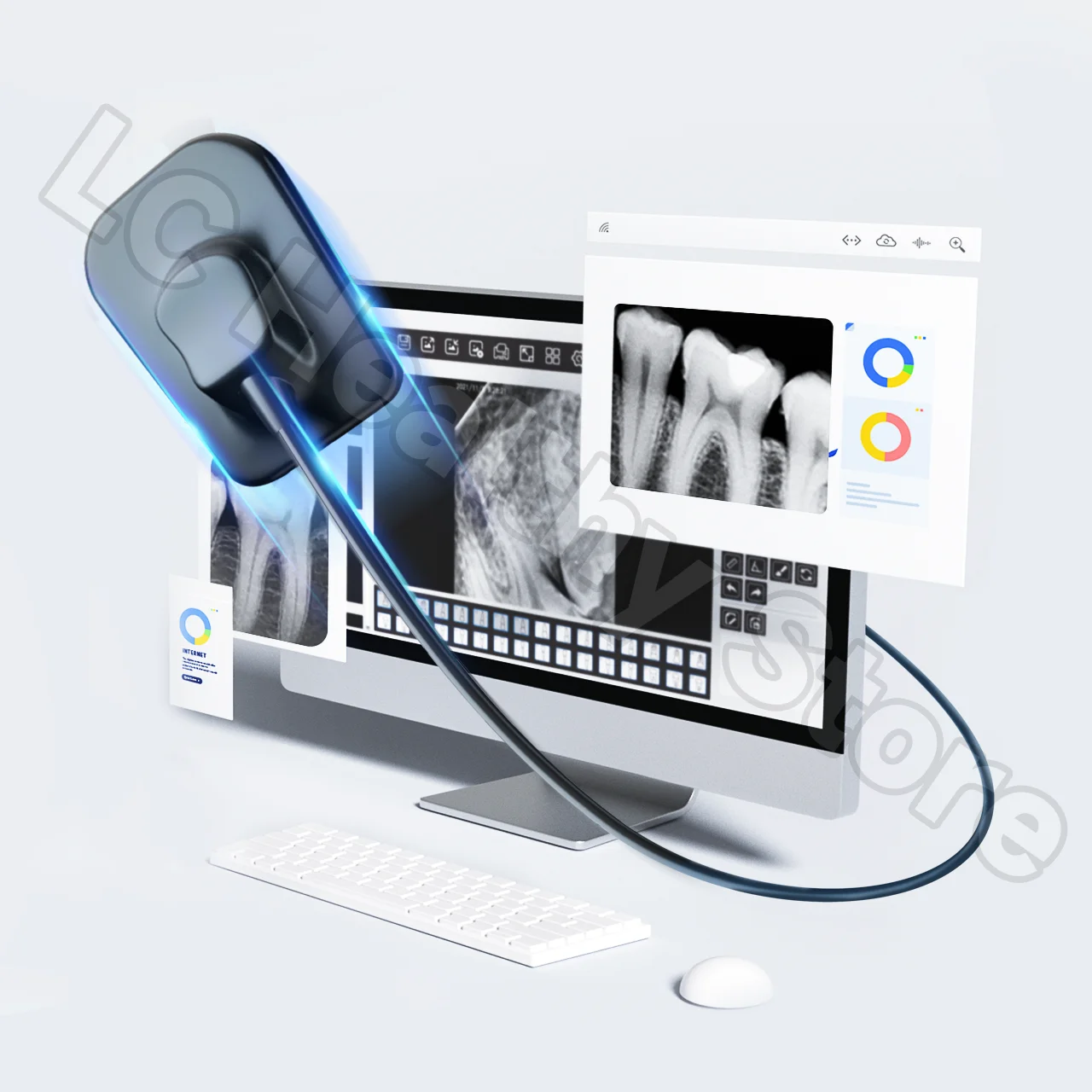 치과 용 디지털 센서 이미징 구강 내 시스템 DynImage X-ray 센서 구강 내 3 미터 케이블 2 치과 용 크기