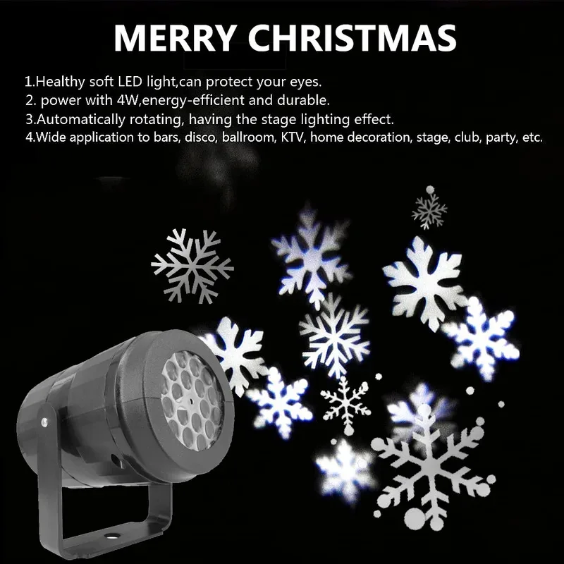 2026 Winter New LED USB Snowflake Projector Holiday Lights Christmas Projection Outdoor Lamp Snow Spotlight for New Year Party