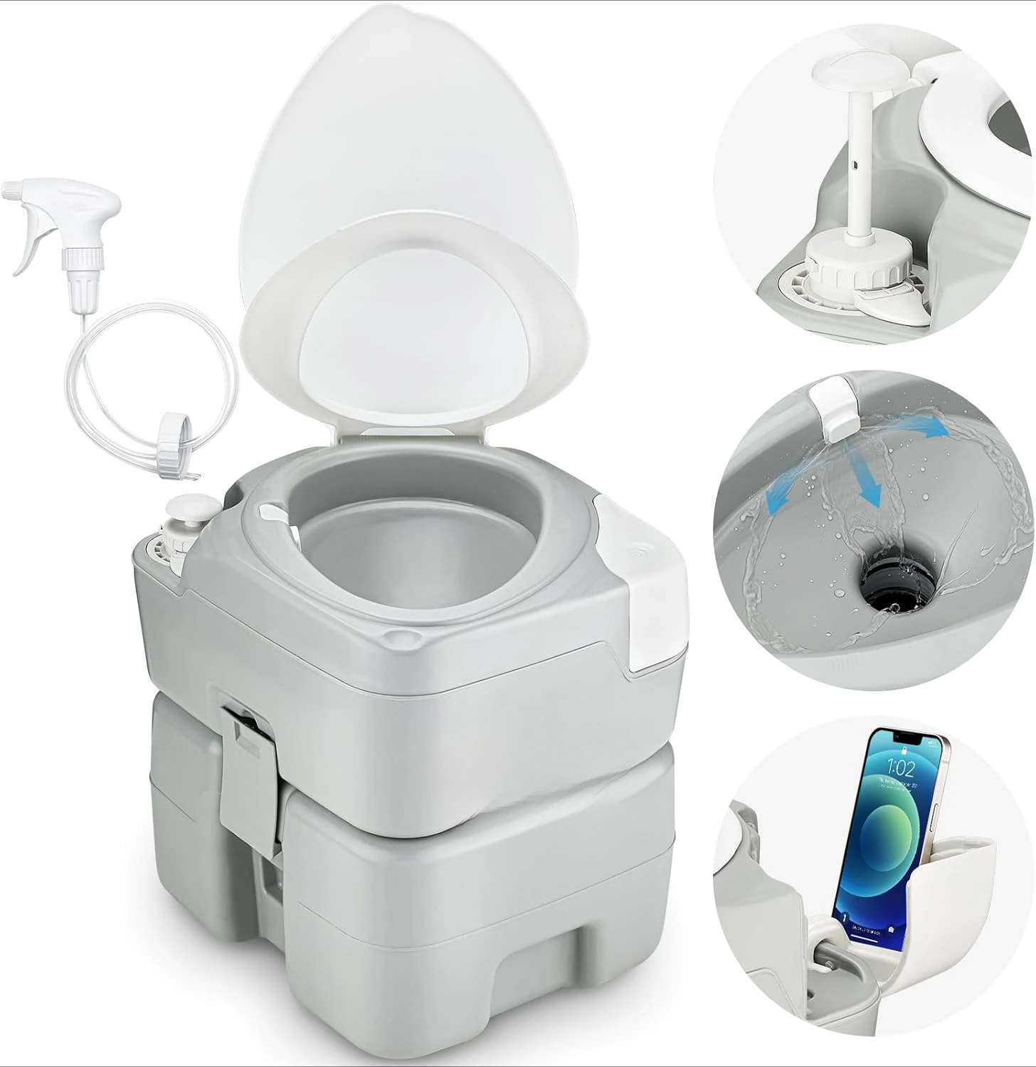 Camping Toilet Portable 5.3 Gal 20L Porta Potty for Adults