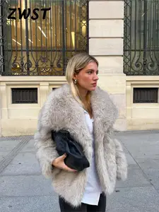 Abrigo de pelo sólido y esponjoso, elegante abrigo de manga larga para el  invierno, ropa de mujer