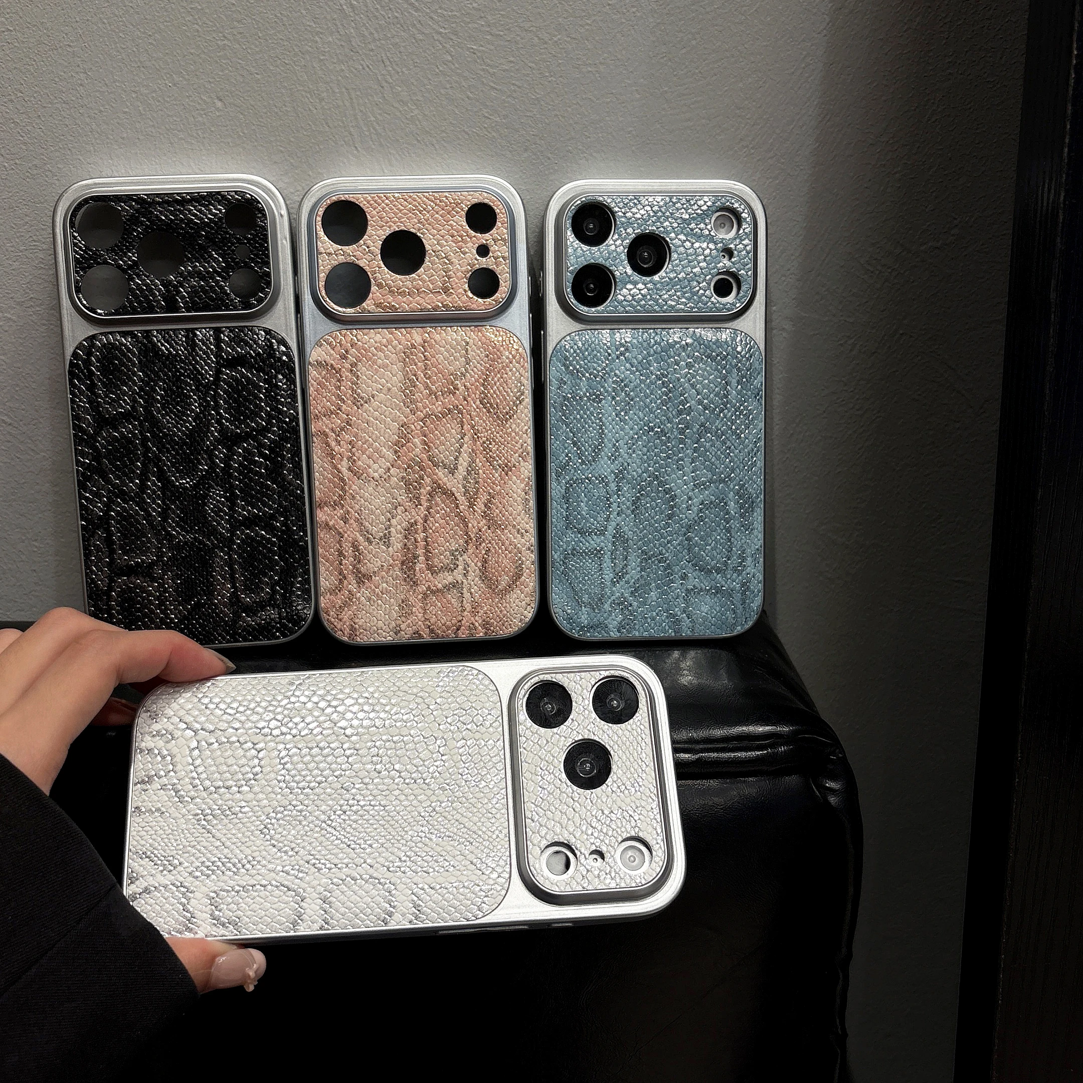 Glossy Snakeskin Textured Luxury Phone Case with Camera Protection