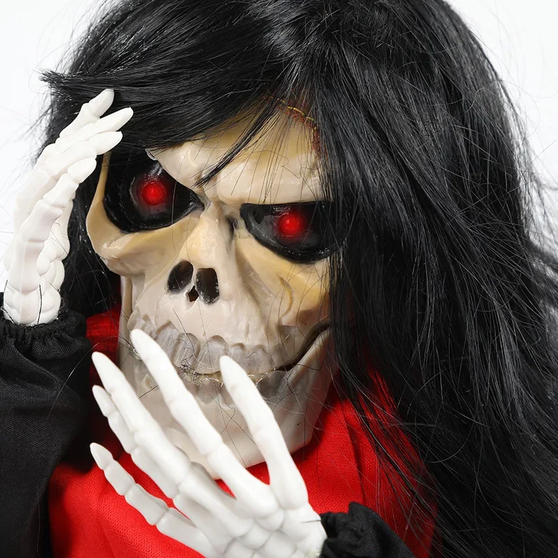 Halloween Crying Ghost Vinyl Doll Electric Interactive Toy Decoration with Sound Glowing Eyes for Haunted House Theme Party Decor Prop
