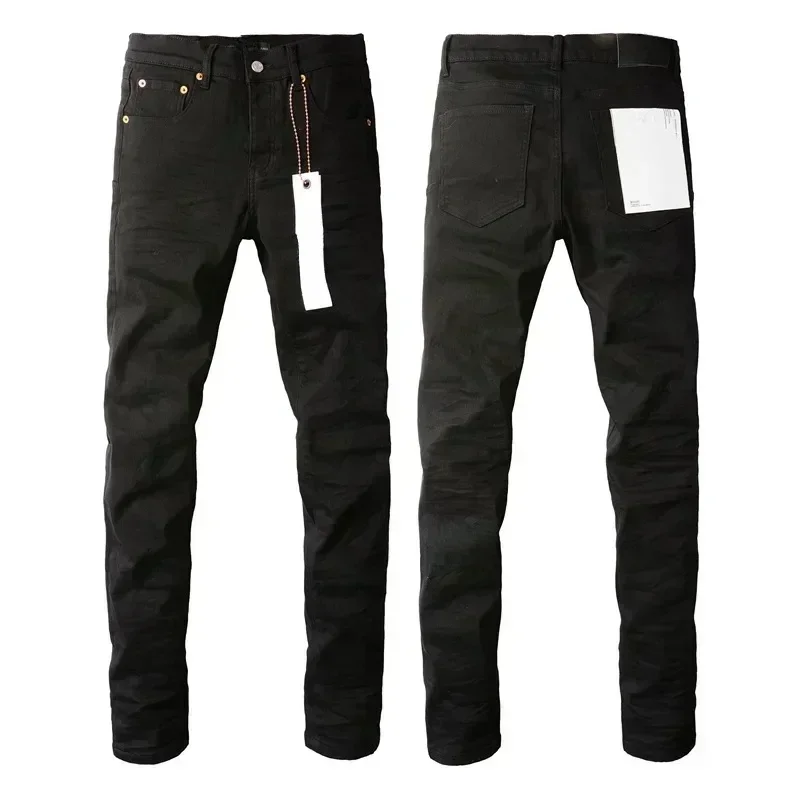 New Fashion Purples jeans Man with high street black pleats Fashion top quality Repair Low Rise Skinny Denim pants 2