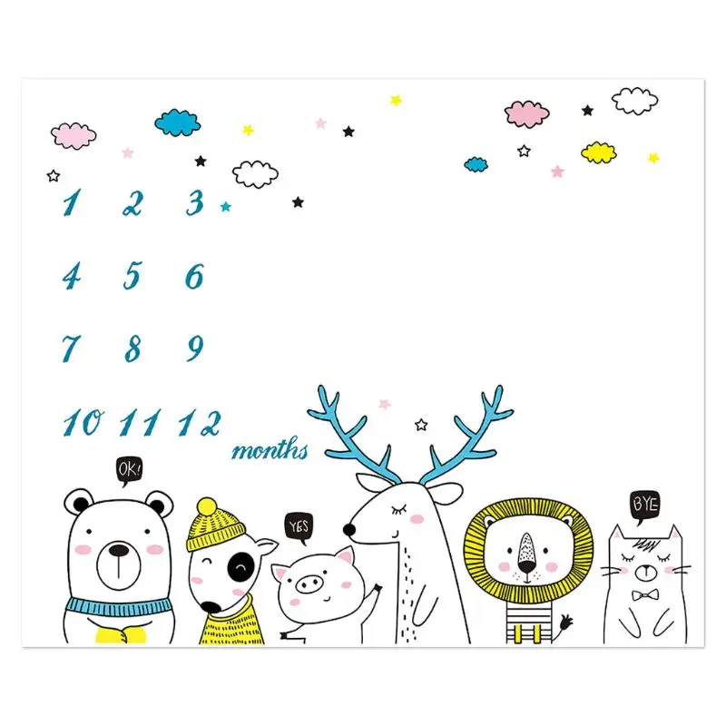 Baby Monthly Record Growth Milestone Blanket Newborn Cute Animal Pattern Photography Props Photo for Creative Background 4