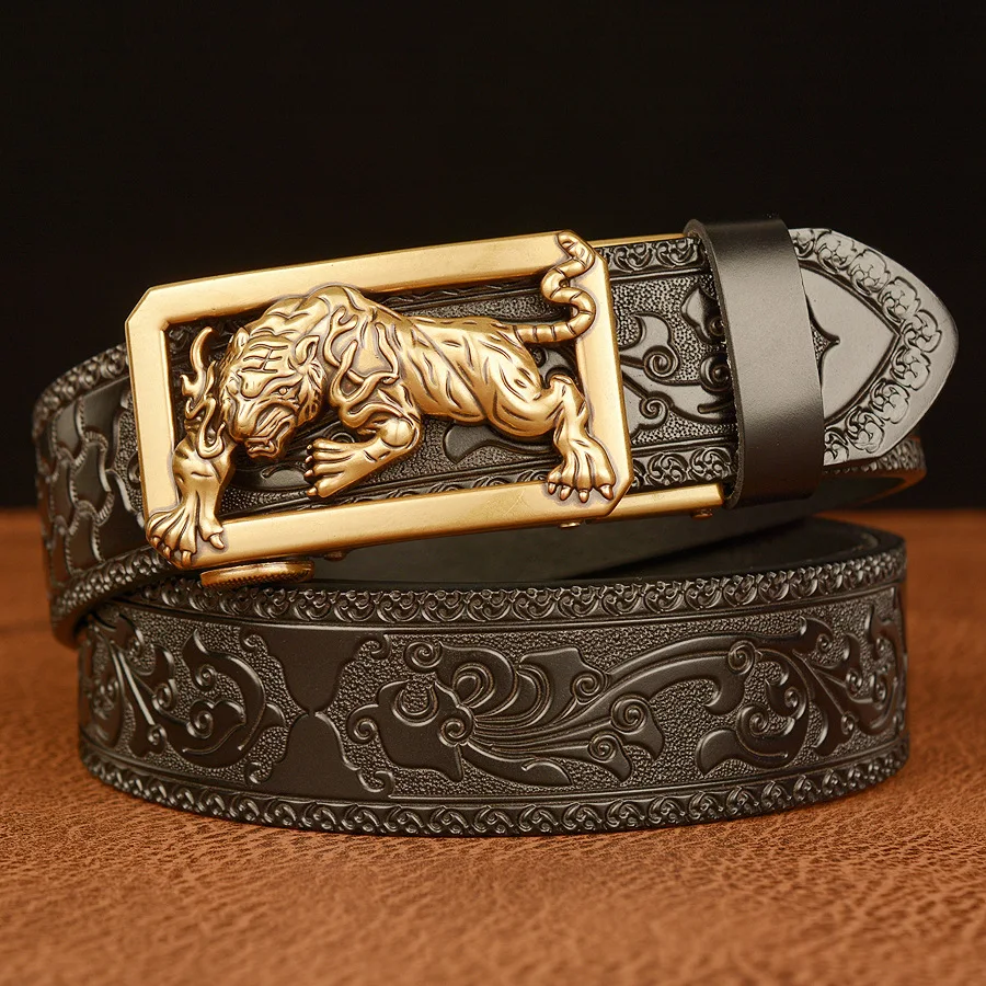 Luxury Designer Belt Retro Male Belts for Men Business Cowhide Genuine Leather Belt Dragon Pattern Automatic Buckle Strap Gifts