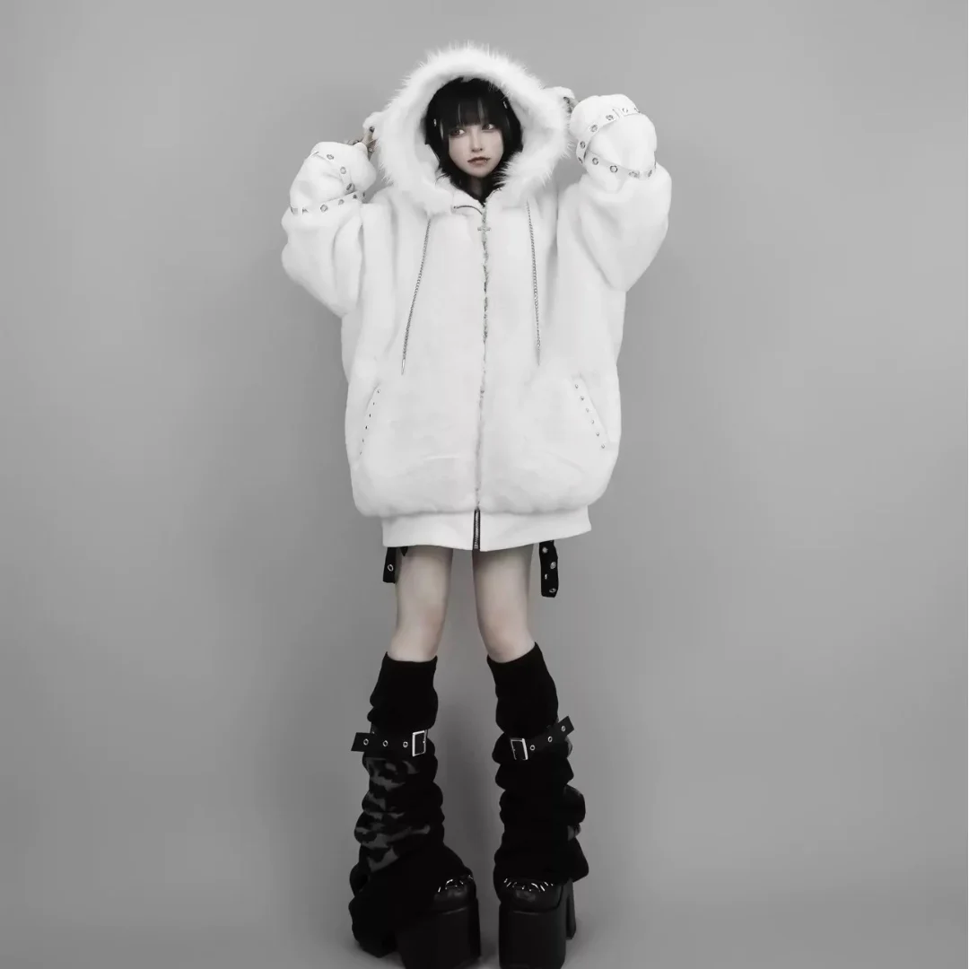 Women's Harajuku Plush Ear Fur Coat