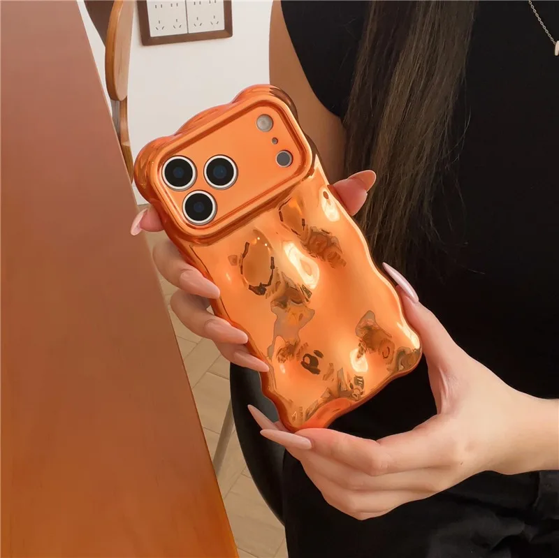 Electroplated Meteorite Patterned Phone Case with Creative Wave Border and Airbag Cover