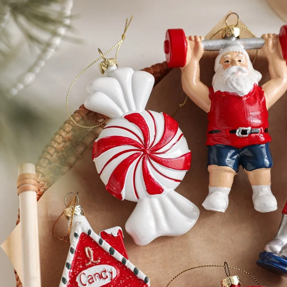 Plastic Christmas Ornaments Red White Painted DIY Tree Pendant