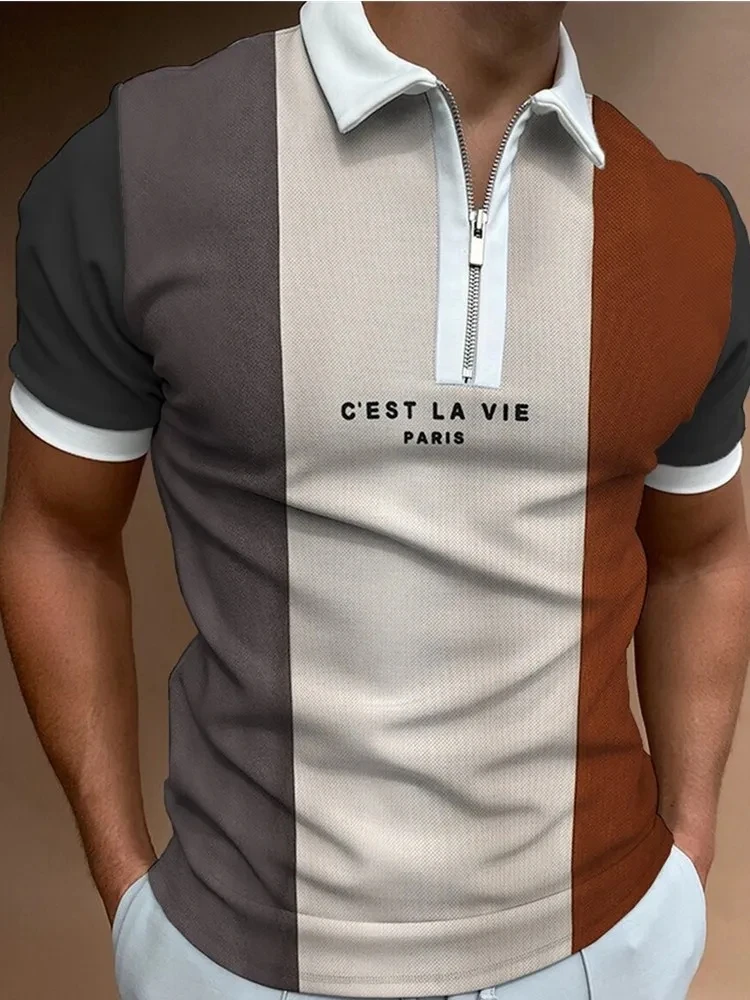 

Мужская рубашка-поло с цифровым 3d принтом, с коротким рукавом и цветным лацканом, на молнии, в европейском и американском стиле, 2024