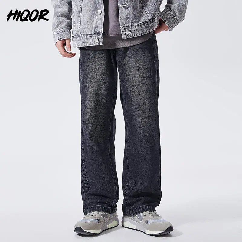 

HIQOR 2022 Spring Jeans Wide Men Korean Style Denim Trousers Streetwear Male Pants Casual Y2k Clothes HIP HOP Shopping Loose