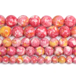 Vibrant Natural Orange and Black Stone Beads - Round & Colorful Strand - 8mm 45 to 48pcs (Pink)