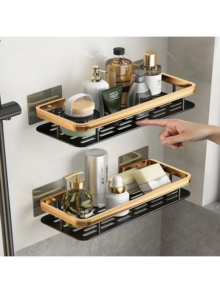 Luxury Bathroom Shelves Without Drilling Rustproof Aluminum Shower Wall Shelf Shampoo Towel Holder Bathroom Organizer Accessorie 4