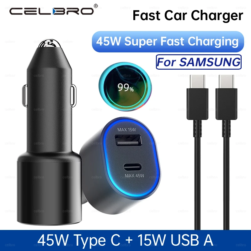 45W Original Type C Car Charger USB A 60W Fast Charging PD Phone For Samsung Galaxy S24 S23 S22 Ultra S21 Note 20 Tab S8 phone charger