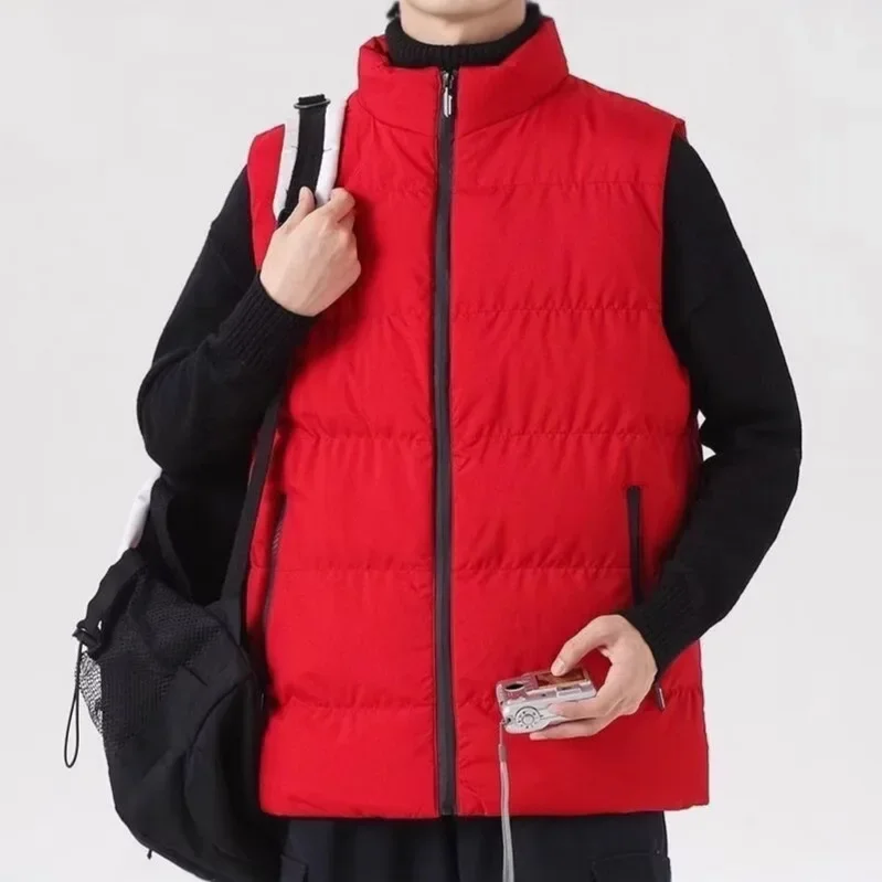 Winter Thickened Solid Color Motorcycle Rider Vest Casual Style Zipper Cardigan Slimming Design Cotton Shoulder Vest For Men