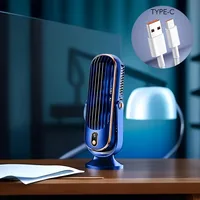 Petit ventilateur à refroidissement par air avec charge USB, 5 vitesses réglables, grande batterie, double moteur, ventilateur de bureau élégant, refroidisseur d'air portable 2