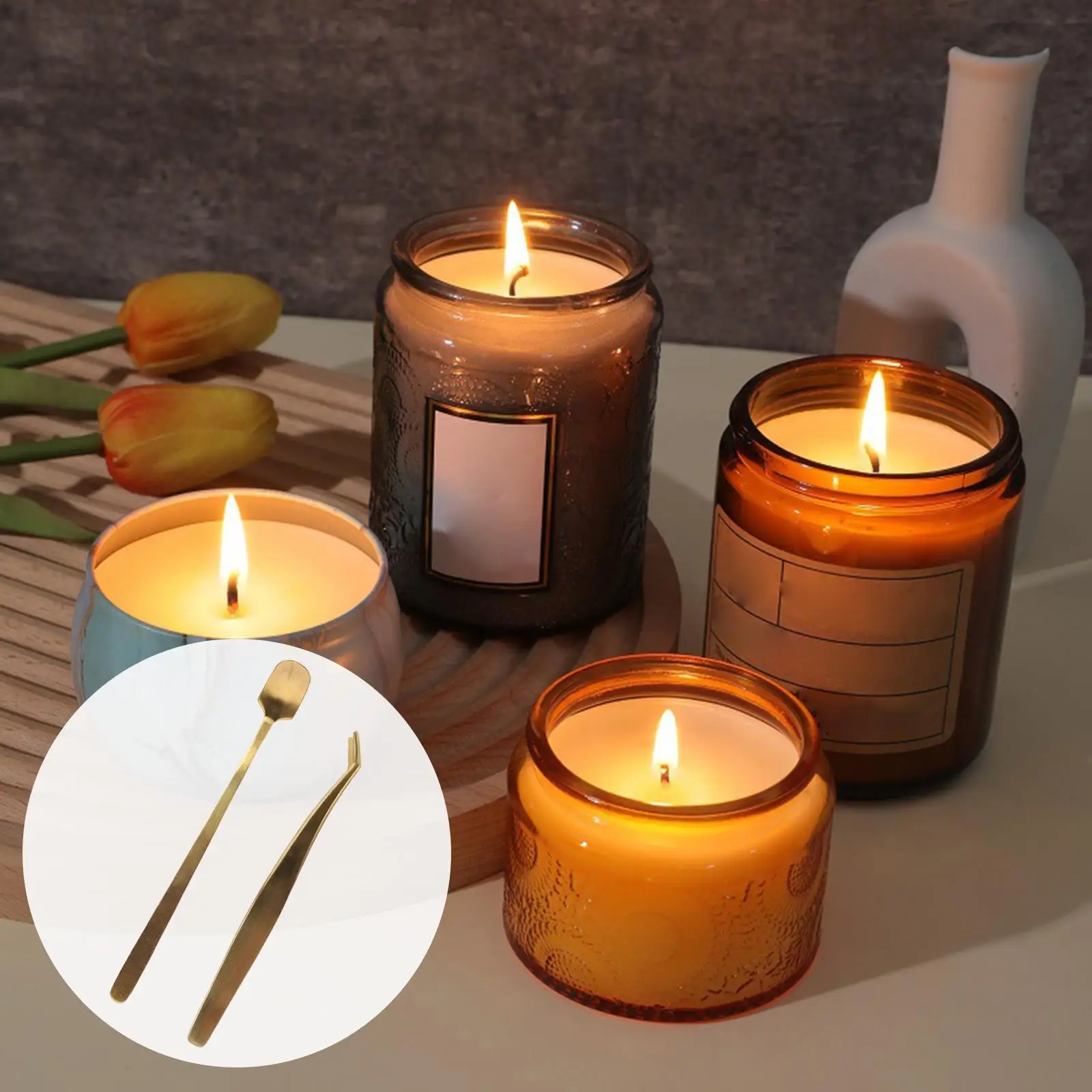 Durable Candle Accessories Set, Candle Tweezers and Mixing Spoon Long Handle , Tea Light Candles