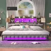 Queen Bed Frame，3-Tier Headboard&2 Hidden Storage,Upholstered Bed Frame with Charging Station, Platform Metal ,Storage，Gray 1