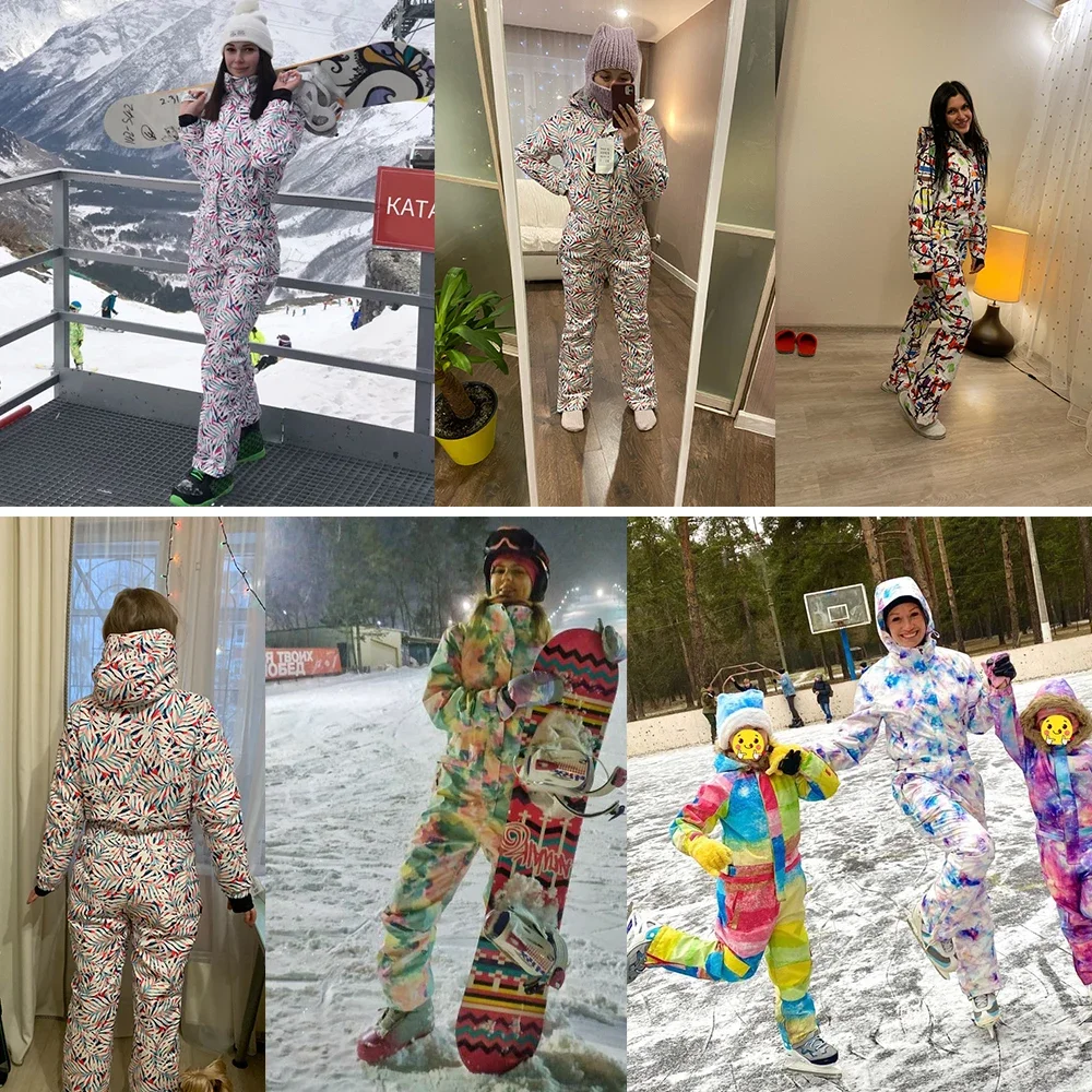 New One-Piece Ski Suit Women Thickened Warm Outdoor Sports Snowboarding Jacket Jumpsuit Wind Proof Waterproof Snow Pants Ski Set