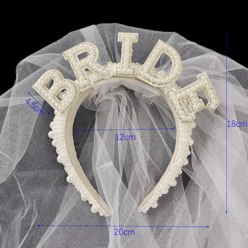Pearl Bride Headband Veil White Pearl Bride Hair Band Crown Bridal Shower Decoration Bride To Be Bachelorette Hen Party Supplies