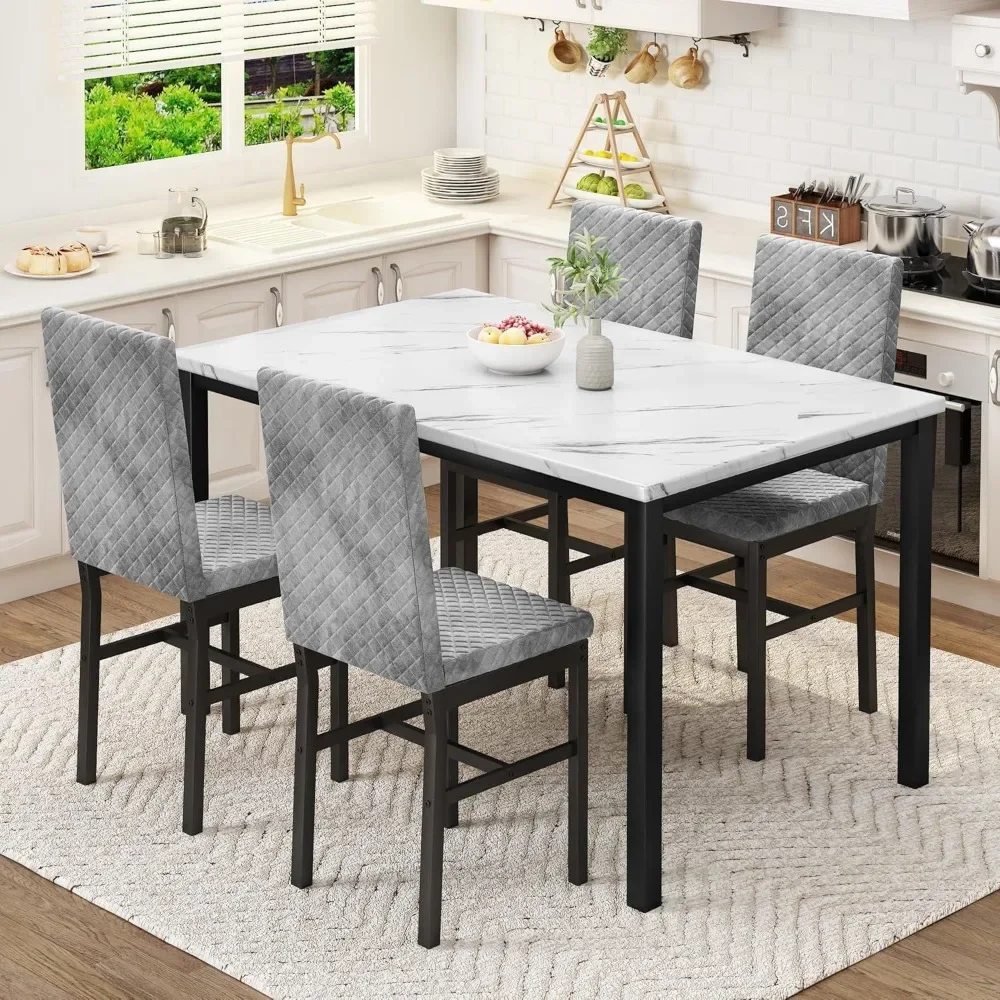 Dining Table Set for 4,Kitchen Table and Chairs Set of 4,Upholstered Velvet Chairs,Dining Room Table Set for Kitchen Dining Room 2