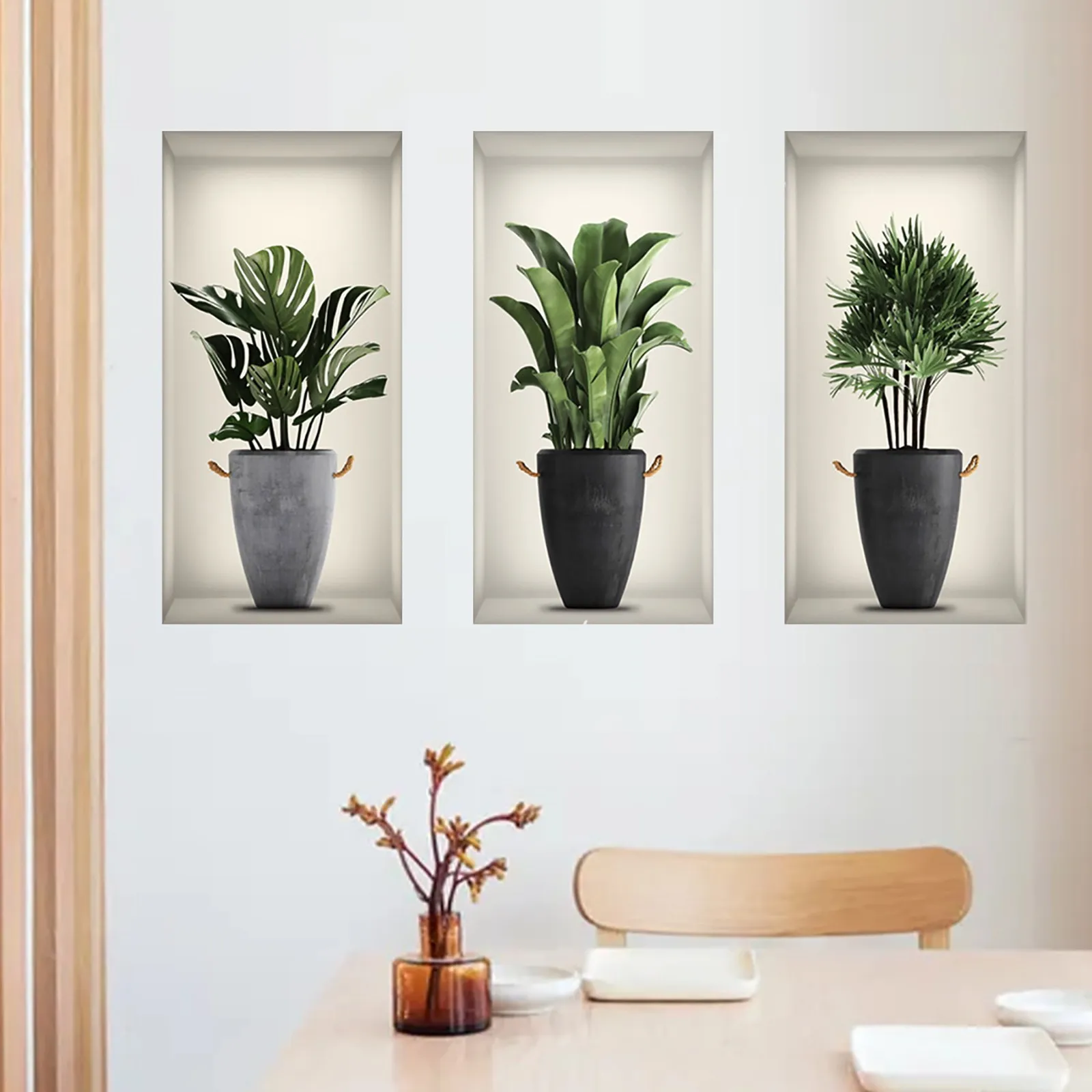 Vase autocollant mural 3D, autocollant mural plantes vertes