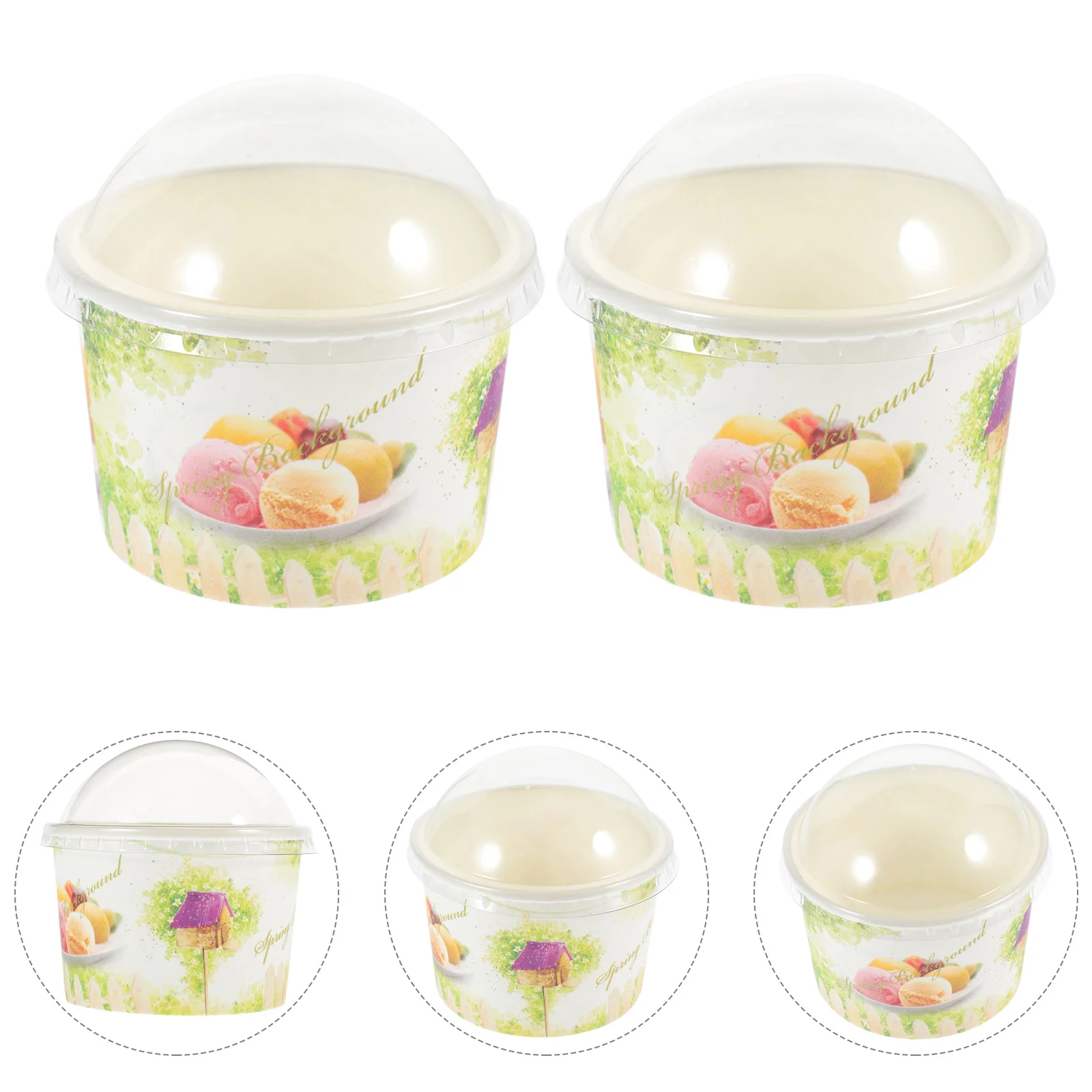 50 Pcs Ice Cream Paper Cup Disposable Bowls With Lid For Cold Dessert Storage One Time Use Kitchen Dining dessert cups disposable paper cups