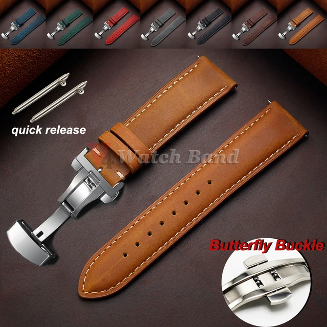 Bracelet en cuir de veau véritable pour bracelet de montre Omega Business pour Seiko 14/16/18/20/22/24mm boucle papillon couture bracelet marron 1