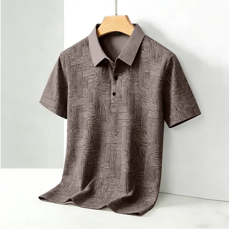 Polo Casual da Uomo con Stampa Geometrica, Colletto a Contrasto, Manica Corta, Traspirante, per Uso Quotidiano Estivo