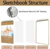 5.5" x 8.5" Sketchbook, Top Spiral Bound Sketchbook, 100 sheets of 68lb/100gsm drawing paper each, 2 packs 3
