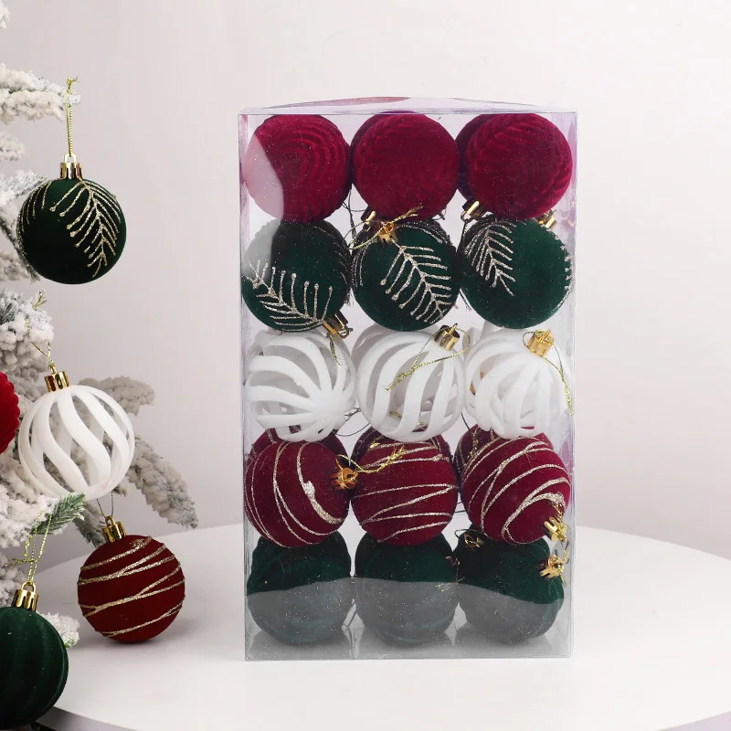 30pcs/box Christmas Velvet Balls 6cm Big Xmas Tree Hanging Pendants 2025 Merry Christmas Decoration For Home 2026 New Year Gifts