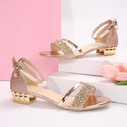 2024 Stylish Women's Gold and Silver Low Heel Open Toe Sandals - 38 (Champagne)
