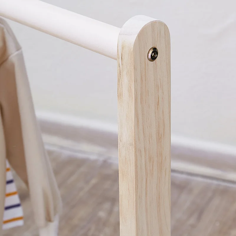 Solid wood children's hanger folding household clothes-drying floor balcony bedroom simple single pole coat rack